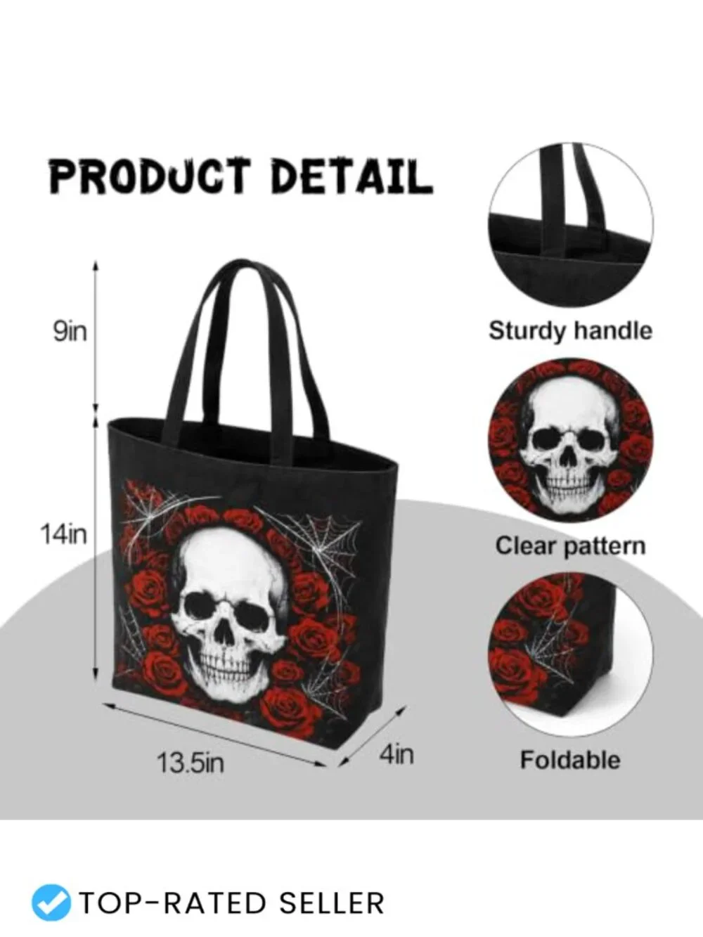 Halloween Canvas Tote Bag Gothic Skull Skull Skeleton Trick Or Treat Party